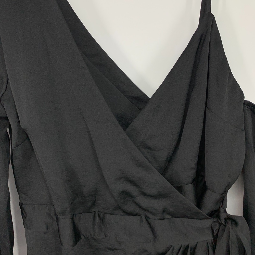 Revolve NBD Dress Aria Black Mini Tie Wrap Long Sleeve Satin NWT Womens Large - Picture 8 of 16